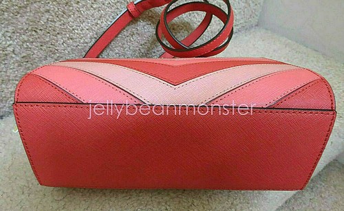 MICHAEL KORS Selma Chevron Stripes Leather M Messenger Crossbody Bag Coral Pink - Picture 6 of 11