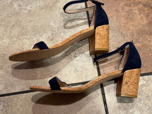 Stuart Weitzman Nudistcurve dunkelblaue Wildleder-Sandalen Damen 11 — Blockabsatz Kork - Bild 3 von 6