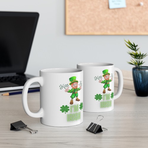 Leprechaun Coffee Mug Kiss Me I'm Irish Funny St Patricks Day Cup - Picture 2 of 4