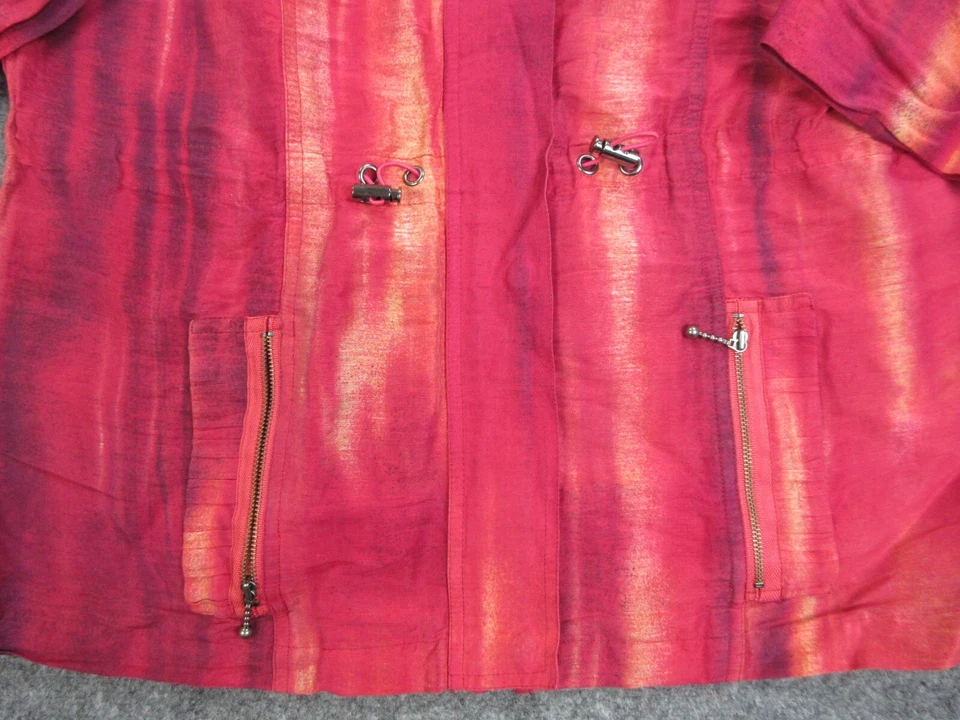 Chicos Jacket Womens Size 1 Red Stripes Roll Tab Sleeve Full Zip Lightweight - Image 4 of 4