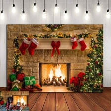 7x5ft Fireplace Holiday Backdrop Christmas Stocking Tree Winter Party Props