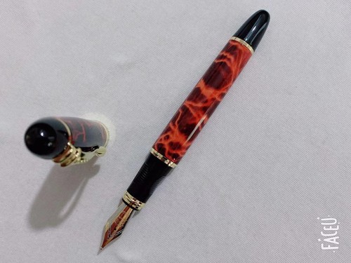 Perfect Jinhao X450 Lightning Red Fountain Pen 0.7mm Broad Nib 18KGP Golden Trim - Picture 5 of 6
