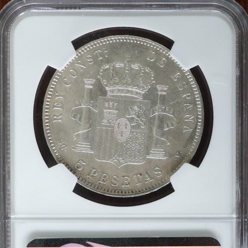 Spain 5 Pesetas SILVER CURRENCY MONEY COIN King Alfonso XIII 1898 SGV NGC - Picture 5 of 5