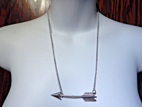 SILVER ARROW NECKLACE hunting weapon amazon warrior archery sport Cupid boho B3 - Picture 4 of 5