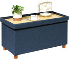 Linen Coffee Table Ottoman with Tray, Large Storage Bench with Wooden Legs, Toy