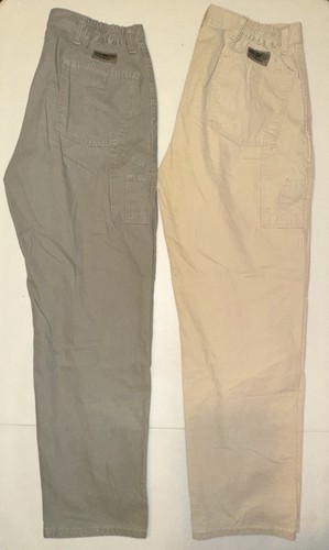 2 VTG Wrangler Outdoor USA Pants Grey/Khaki Men's 34x30 Work Canvas Straight Leg - Picture 1 of 12