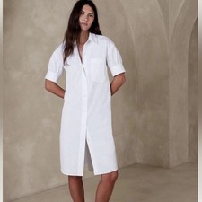 Banana Republic NWT SS Poplin Knee Length Shirt Dress White Size Med Button Up
