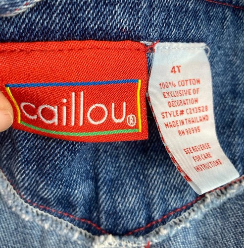 Vintage Caillou Dark Wash Denim Overalls Embroidered Toddler 4T Pre-School - Imagen 7 de 9