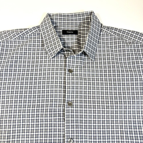 Camisa informal THEORY Sylvain algodón elástico gris a cuadros algodón talla XL - Imagen 6 de 10