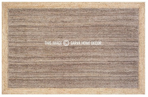 Rectangular natural Braided Jute Area Rug, brown Natural Border Earthy Floor Mat - Picture 5 of 7