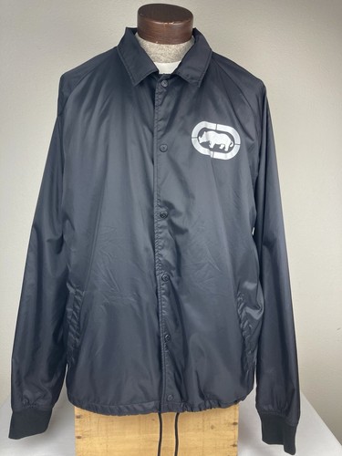 ECKO UNLTD COACHES JACKET BLACK SPELLOUT SNAP BUTTONS LINED MENS XXL Y2K RARE! - Picture 3 of 9