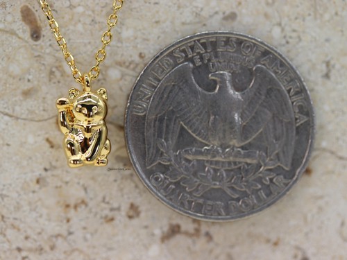 STG 18K Gold Plated Lucky Cat Pendant Necklace - Picture 2 of 4