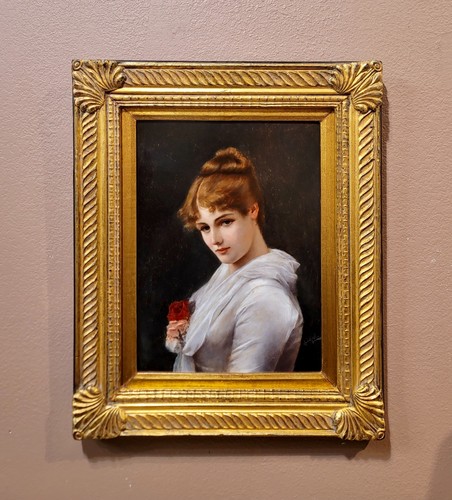 Alfred Seifert -Portrait of a Beautiful Girl with Roses-19th century Oil paintin - Picture 2 of 9