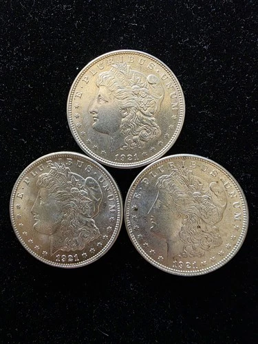 1921 Morgan Silver Dollar AU/UNC 3-Coin Lot