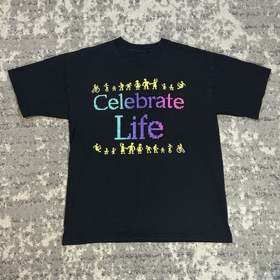 Vintage 90s Celebrate Life Habitat Humanity Single Stitch Pixel Graphic Tee L