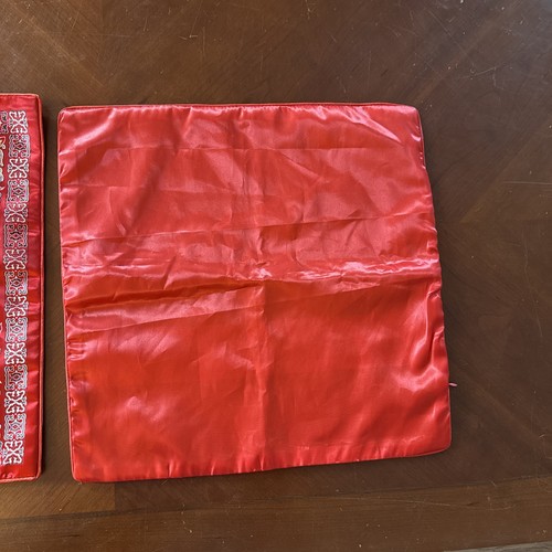 2) Children's Day Pillow Cover Satin Brocade 17x17 inches Red - Picture 5 of 5