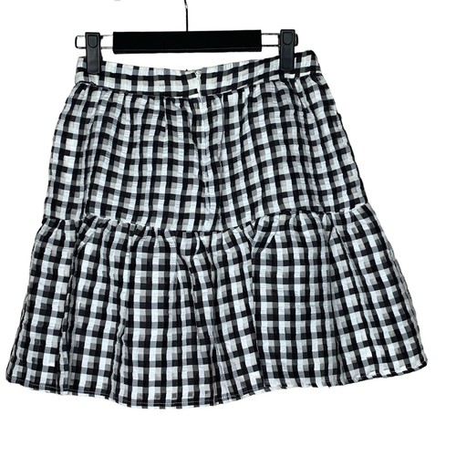 NEW Topshop Mini Skirt Size 2 Plaid Seersucker Gingham Checkerboard Ruffle Black - Picture 9 of 9
