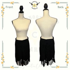 Vintage Black Suede Feel Fringe Western Skirt Size Large Cowgirl Made in USA
