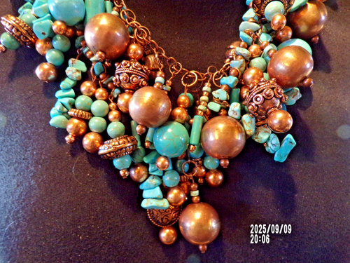 Turquoise & Copper Statement Necklace, 2 Strands, 24”, (2164) - Picture 3 of 7