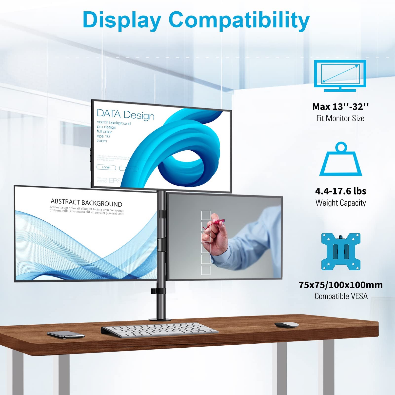 MOUNTUP Triple Monitor Stand, Height Adjustable Monitor Desk Mount Fit for 17...