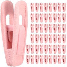 50 PCS Pink Velvet Hanger Clips Strong Finger Clips For Thin Clothes Hangers