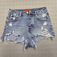 Signature 8 Denim Shorts Juniors Medium 26 Blue Distressed Cutoff Button Fly