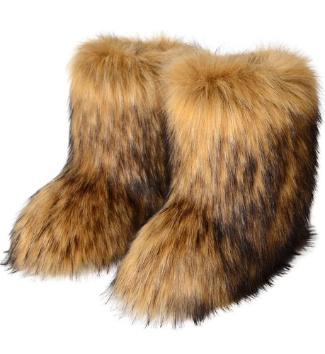 Pelzige Kunstfell Stiefel Damen Winter warm halbhoch flach Outdoor Größe 11 - Bild 1 von 6