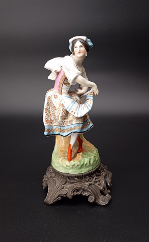 PORCELLANA ANTICA BALLERINA COSTUME TRADIZIONALE DANZA BALLO BASE ANTIMONIO - Imagen 1 de 12