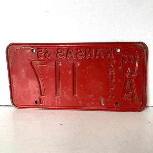 1965 Kansas 16M Farm Truck License Plate 117 Wallace County WA Collector Garage - Picture 2 of 3