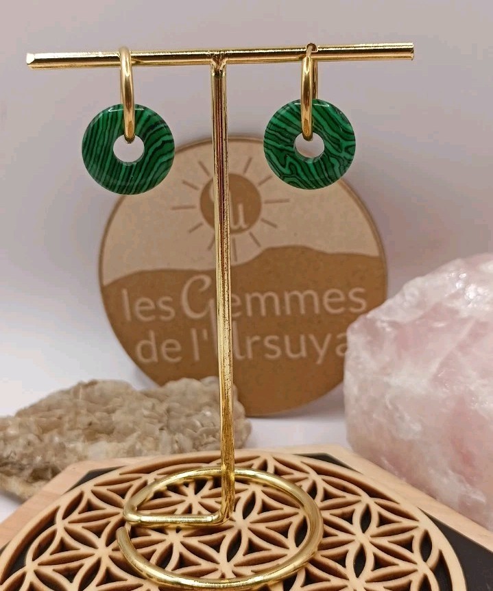 Boucles d'oreilles argenté malachite légères pour oreilles sensibles