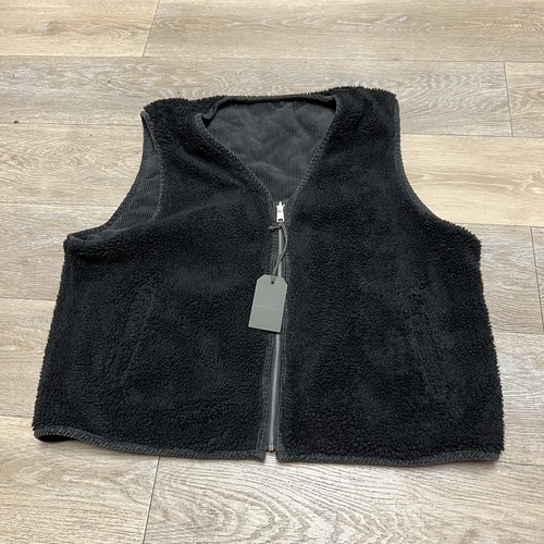 AllSaints Mens Lecco Black Corduroy Cotton Faux Sherpa Lining Zip Up Vest 2XL - Picture 9 of 16