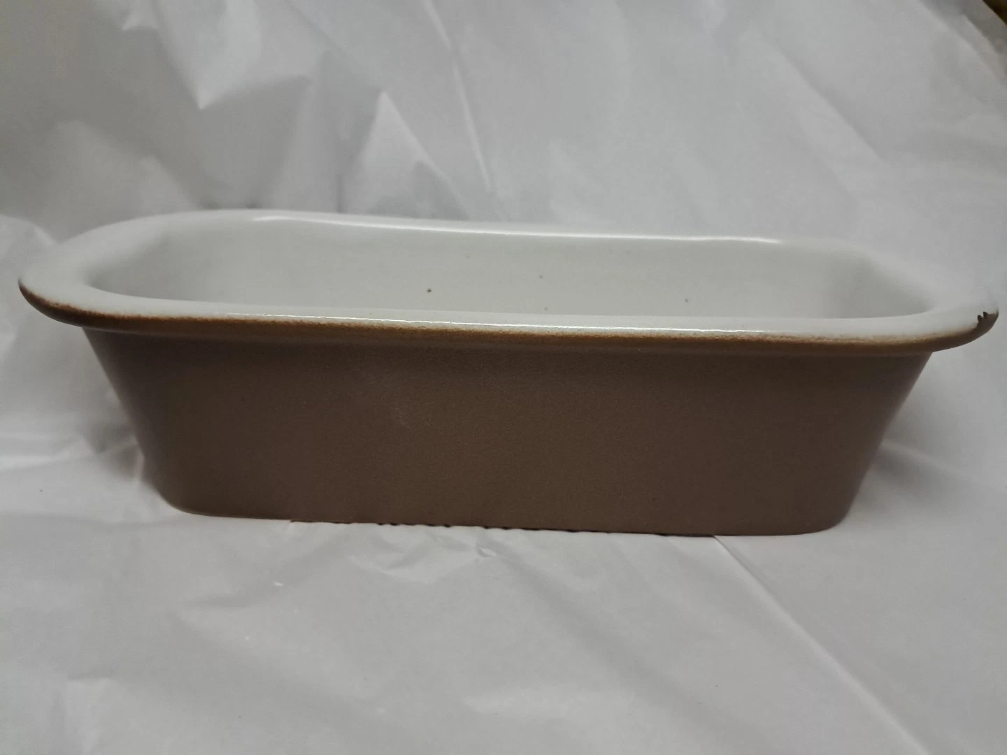 Bennington Pottery Vermont Brown/White Loaf Pan 1874 dg 10" X 5" X 3"
