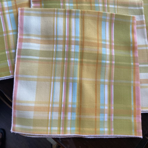 Vintage Cloth Napkins Set Yellow Peach Lime Plaid Set of 8 Square 18" 70's Retro - Picture 2 of 6