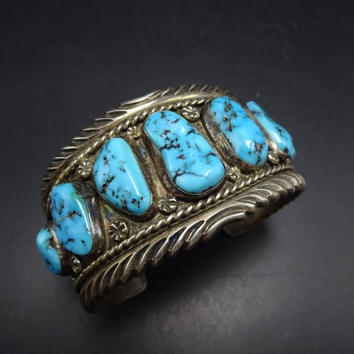 R. WYLIE Navajo VINTAGE Sterlingsilber BLAU KINGMAN TÜRKIS Reihe Manschette ARMBAND - Bild 5 von 19