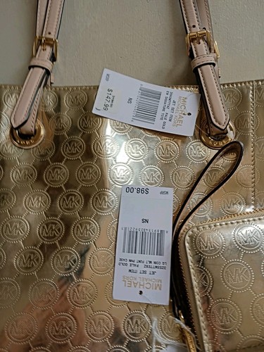 Michael Kors Metallic Signature Gold Jet Set Travel Tote In Set Geldbörse Handtasche - Bild 15 von 15