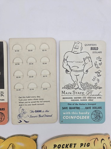 7 Vtg Coin Savers Savings Books Quarter Dime Pocket Pig Bank Advertisement Lot - Picture 3 of 8
