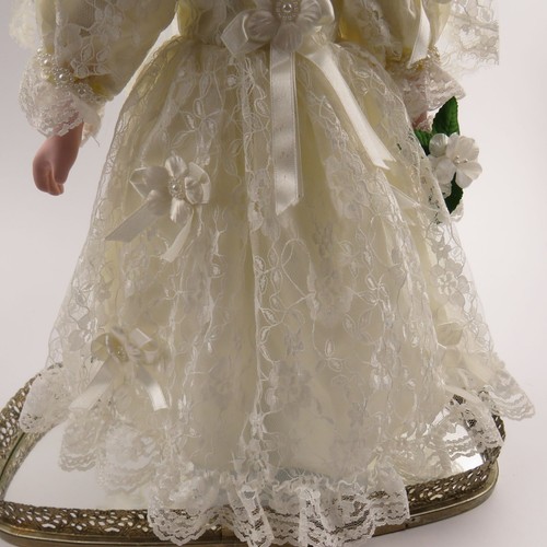 Vintage Bride Doll Blond Hair Blue Eyes White Lace Dress Ribbons Faux Pearls - Picture 8 of 12