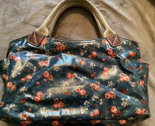 Cath Kidston 2 Handled Shoulder / Hand Bag Bird & Flower Print Leather Trims - Picture 17 of 20