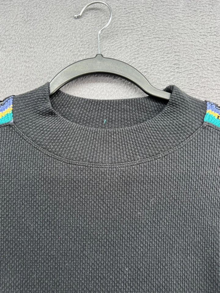 Suéter Free People Mujer Mediano Negro Manga Crochet Térmico Boho Punto Leopardo Foto 2 de 4