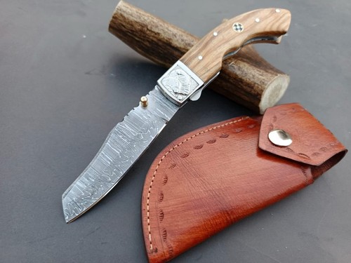 Taschenmesser Klappmesser Klinge Damaststahl Olivenholzgriff