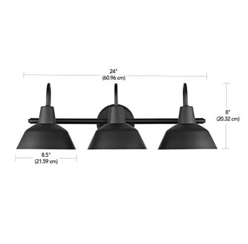 Globe Electric 65554 3-Light Vanity Light, Matte Black, White Barnyard - Picture 4 of 4