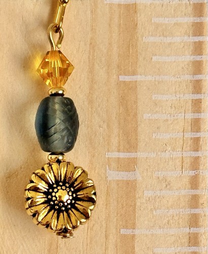 Blue, Yellow and Gold SunFlower Earrings. Nature. Bloom. - Picture 3 of 3