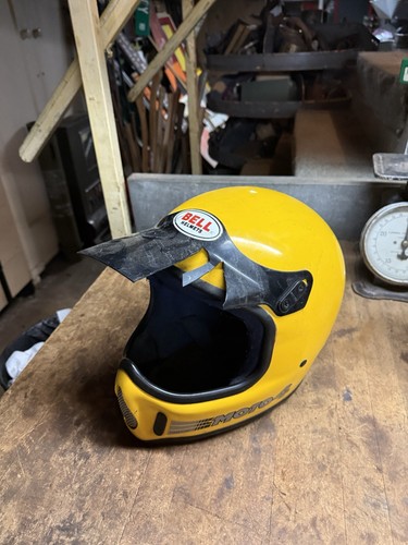 Vintage Bell MOTO 4 Yellow Motorcycle Motocross Safety Racing Helmet Visor USA - Picture 1 of 20