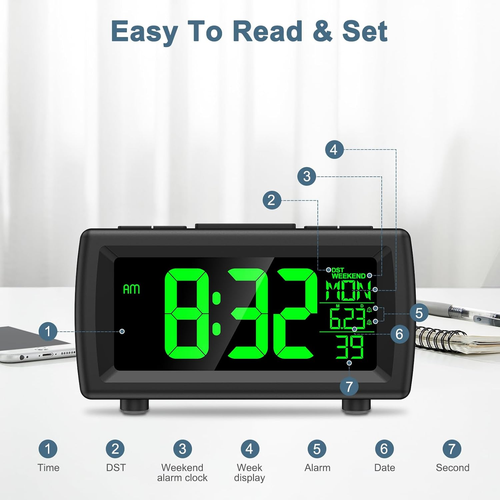 Radiosveglia per Camera Da Letto, Comodino Radio FM Digitale Con Ampio Display a - Foto 2 di 12