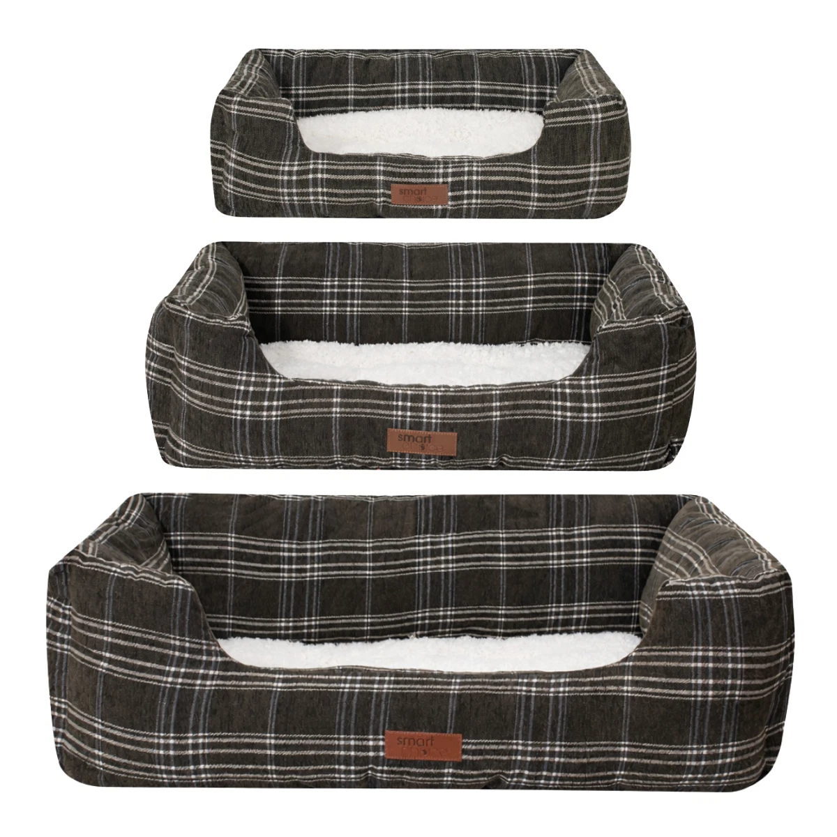 Green Plaid Dog Bed Cotton Twill Pet Bed High Wall Washable S M L