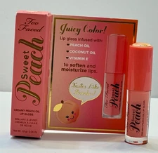 TOO FACED Sweet Peach LIP GLOSS wPeach Oil PURE PEACH .04 Oz Travel Sz NEW wBOX