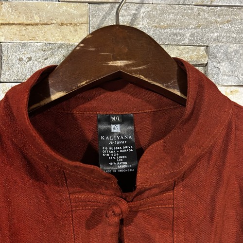 Kaliyana Art wear Linen Knot Tie Jacket Coat Size Medium Large Red - Picture 2 of 5