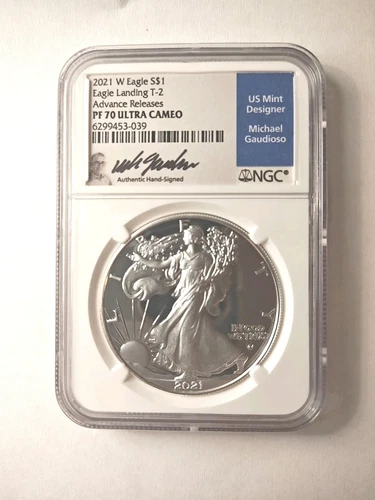 2021 W Silver Eagle S$1 Eagle Landing T-2 Advanced Releases NGC PF 70 Ultra...