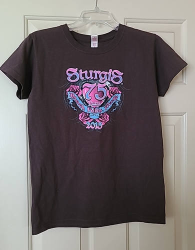 Sturgis Bike Week T-Shirt Small 2015 Black Hills Rally 75 Years Brown Blue Pink - Picture 2 of 14
