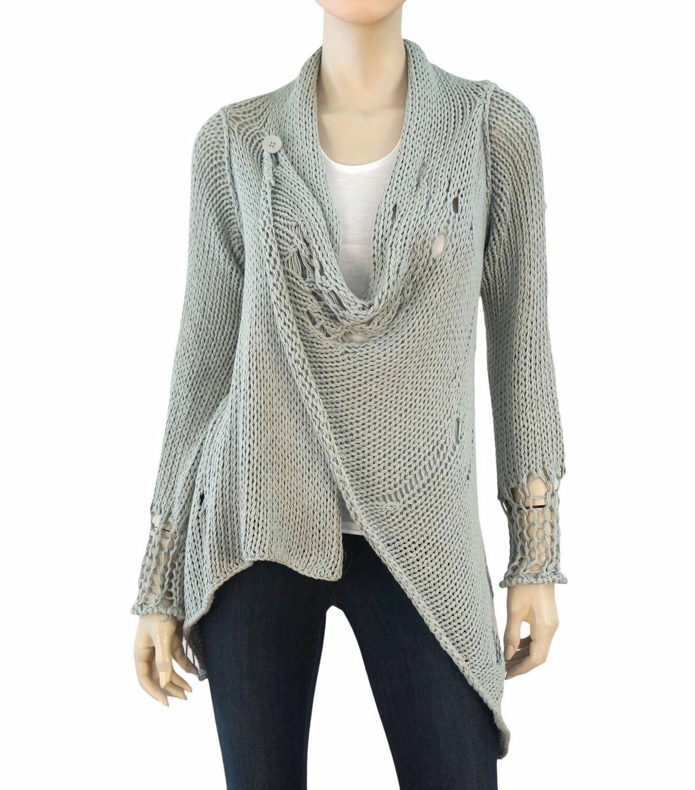 KONTATTO Sweater Cotton Mint Green Asymmetric Cardigan Loose Knit Top S KONTATTO Sweater Cotton Mint Green Asymmetric Cardigan Loose Knit Top S